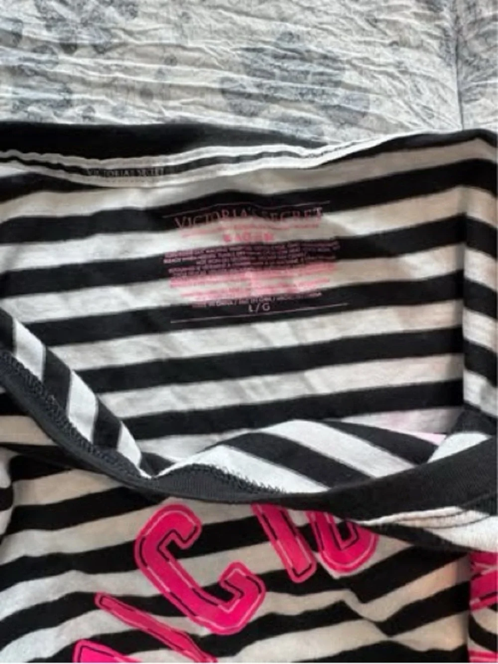 Like new Victoria's Secret Black & White Striped Tunic with Hot Pink Logo- Large